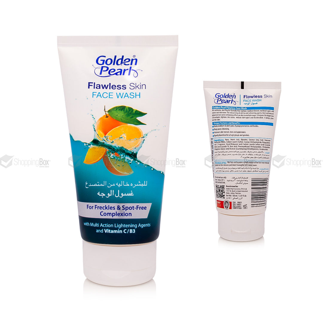 Golden Pearl Flawless Skin Face Wash 150ml – Front and Back View 