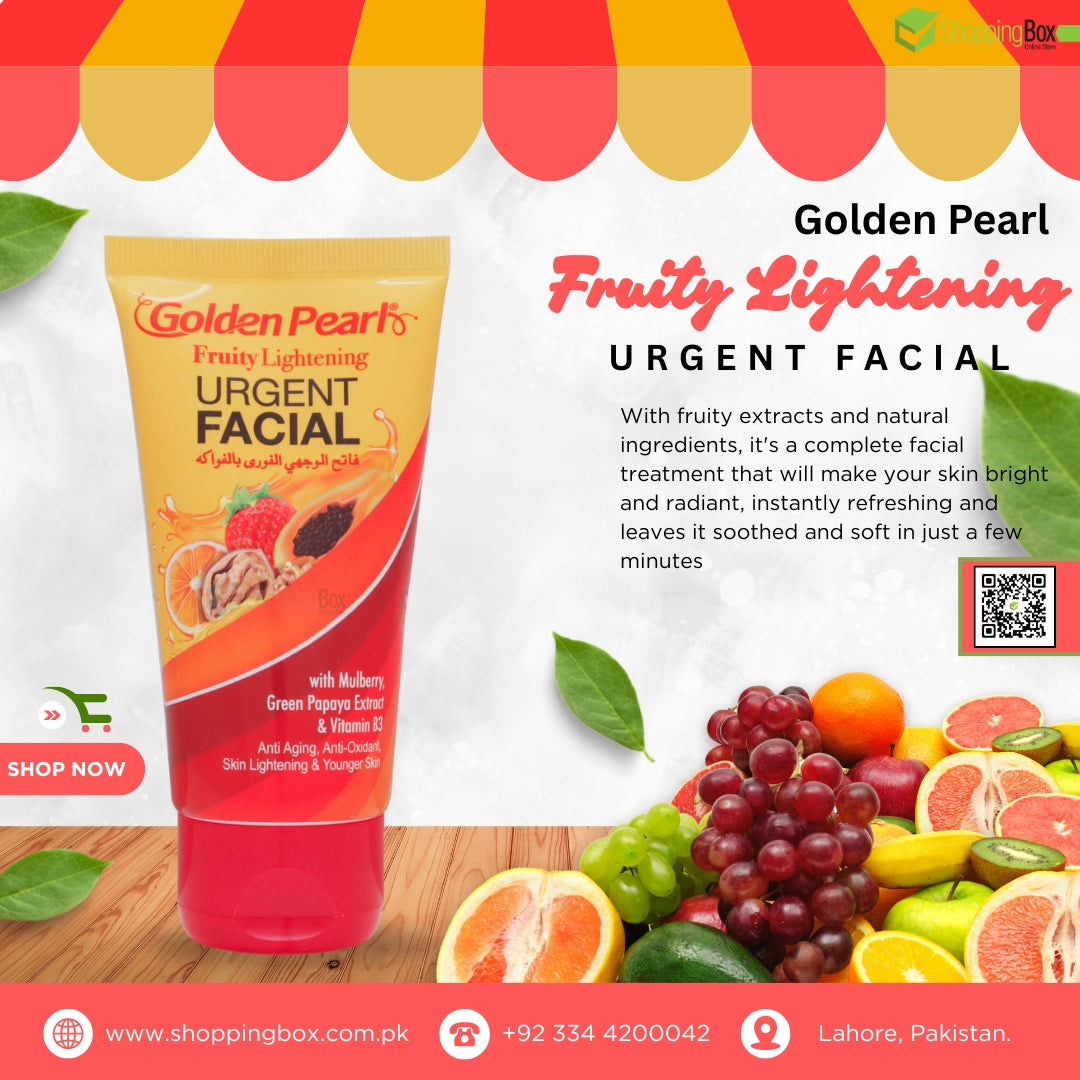 Golden Pearl Fruity Lightening Urgent Facial 75ml tube display for Advertisement  