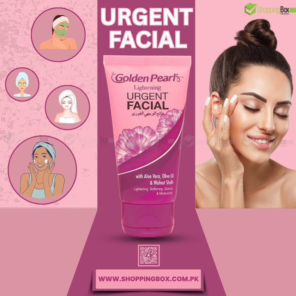Golden Pearl Lightening Urgent Facial 75ml front packaging with aloe vera and olive oil formula