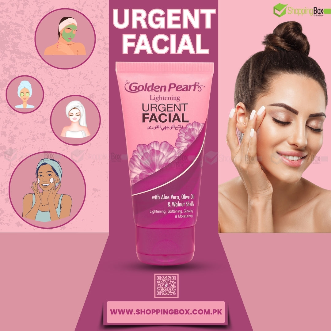 Golden Pearl Lightening Urgent Facial 75ml front packaging with aloe vera and olive oil formula