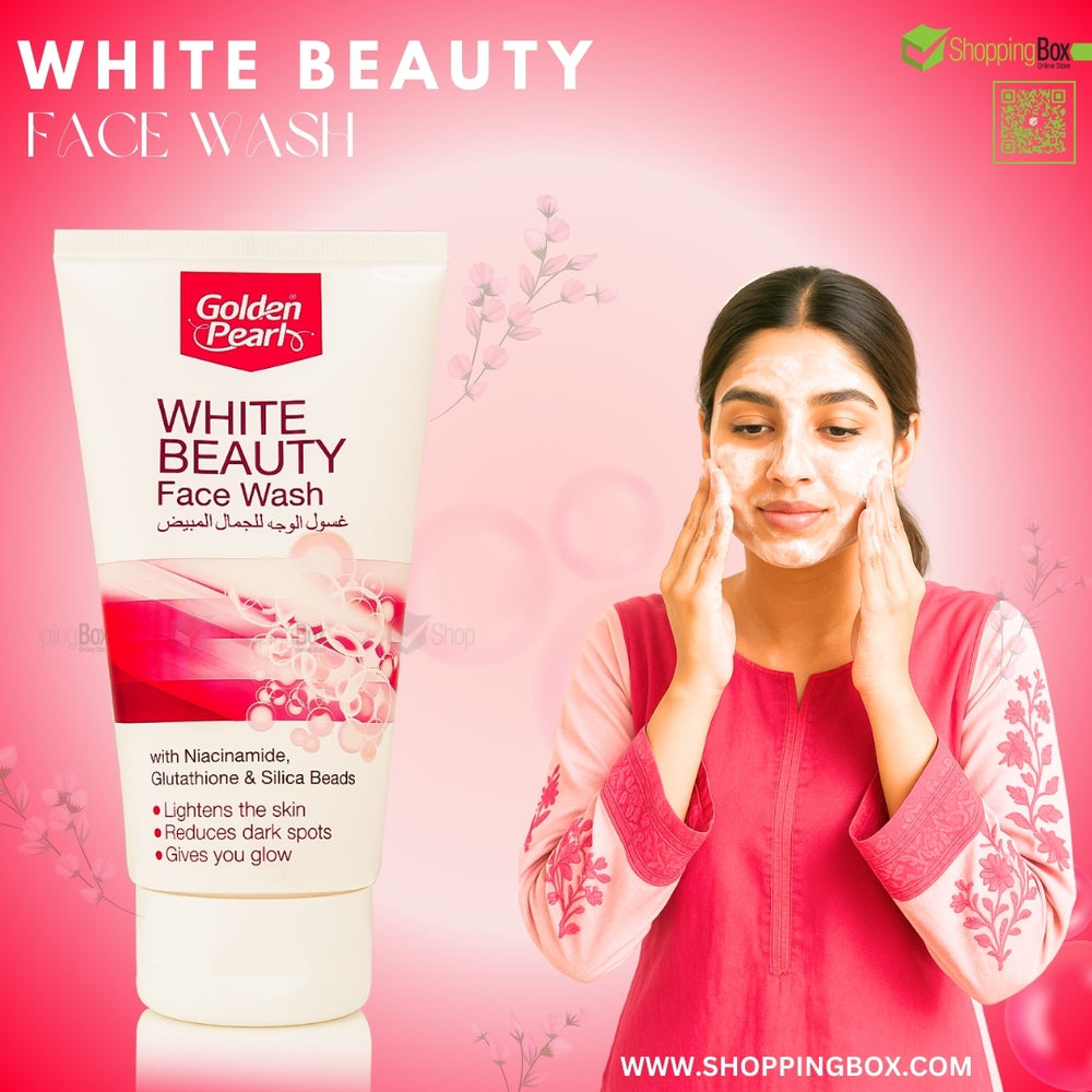 Golden Pearl White Beauty Face Wash, A beautiful Model using face wash.