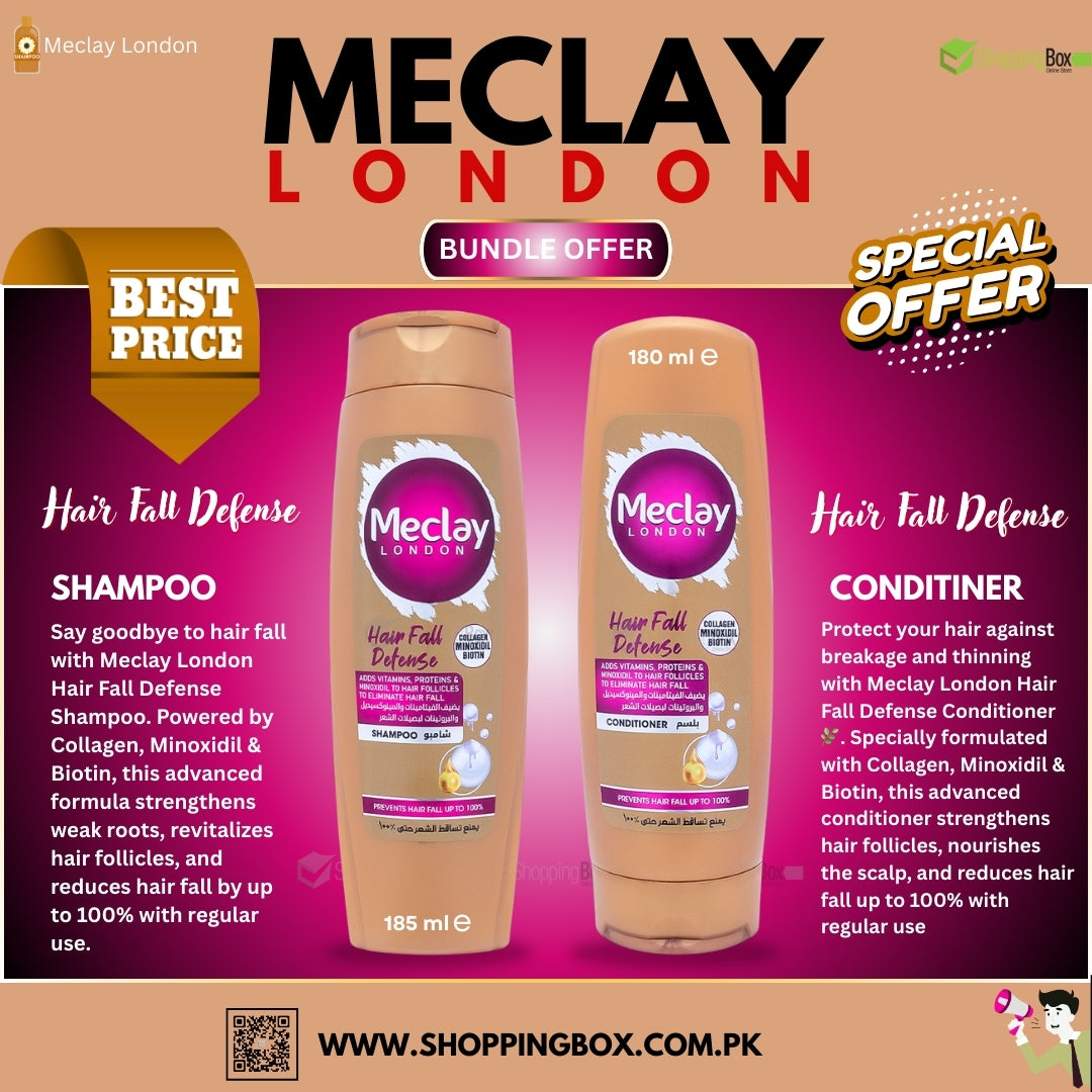 Meclay Hair Fall Defense hair care bundle offer available at Shopping Box Trusted online in Pakistan.