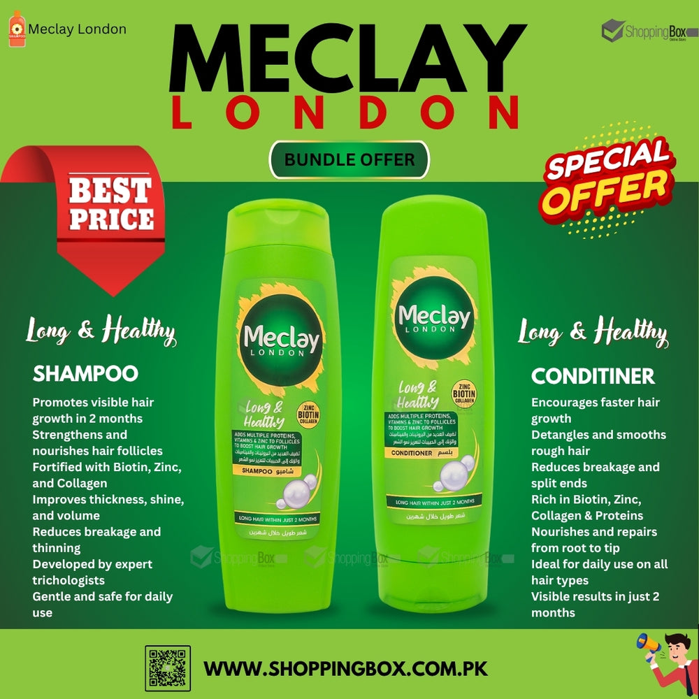 Meclay London Long & Healthy Shampoo and Conditioner Bundle – biotin, zinc, collagen hair growth and repair set for longer, stronger, shinier hair.