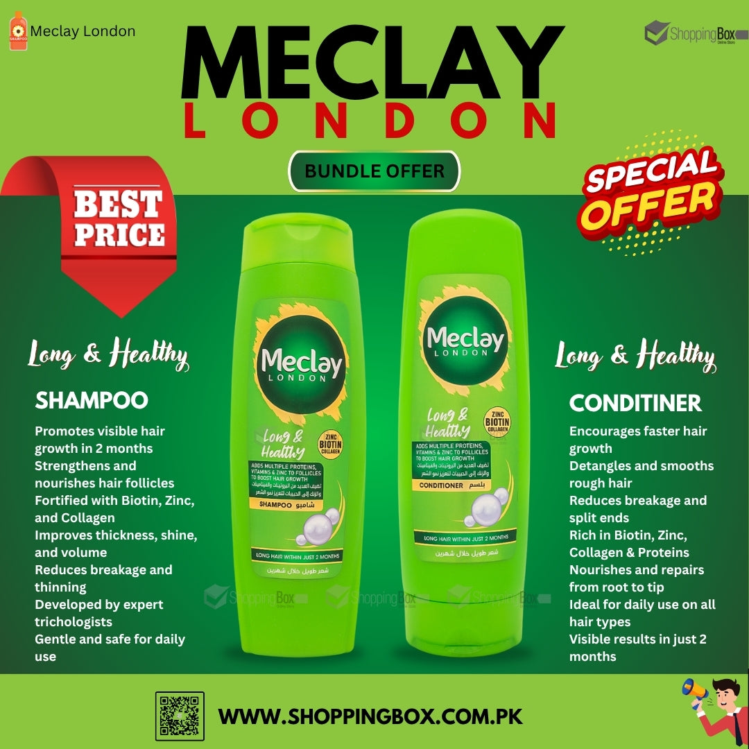 Meclay London Long & Healthy Shampoo and Conditioner Bundle – biotin, zinc, collagen hair growth and repair set for longer, stronger, shinier hair.