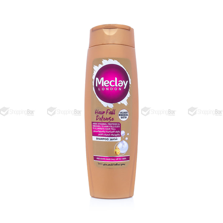 Front view of Meclay London Hair Fall Defense Shampoo 185ml brown bottle