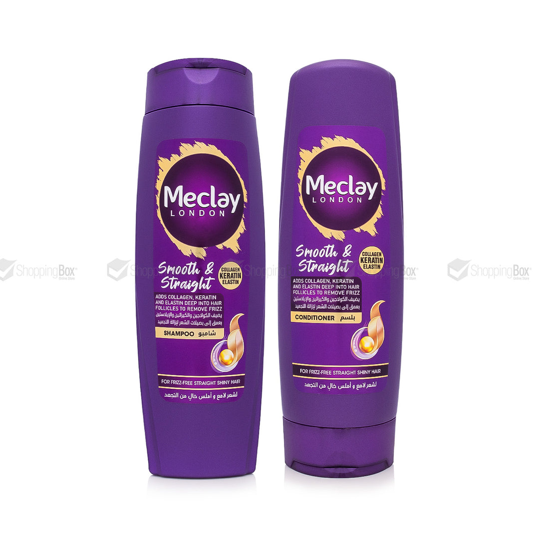 Meclay London Smooth & Straight Shampoo and Conditioner Bundle – anti-frizz haircare duo with collagen, keratin, and elastin for silky, shiny hair.