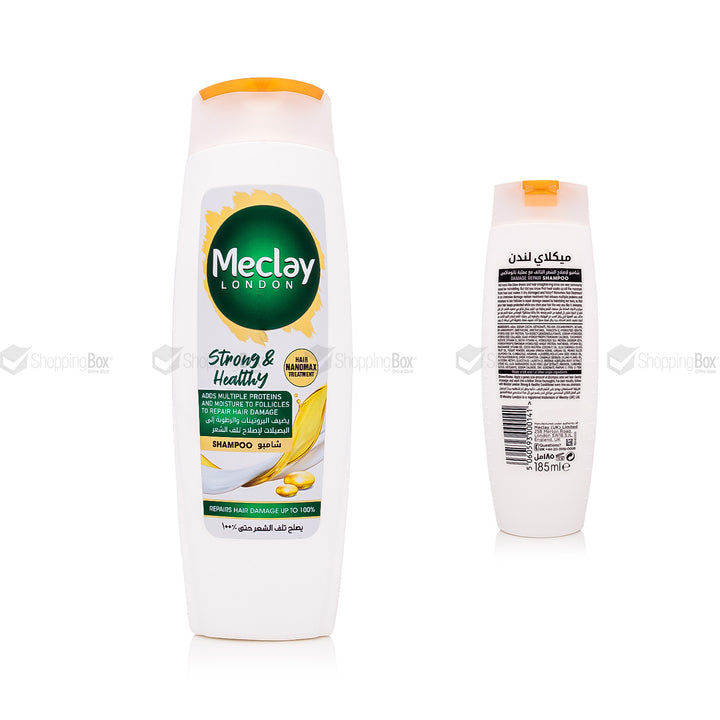 Meclay London Strong & Healthy Shampoo – 185ml Front Bottle View – Available at Shopping Box
