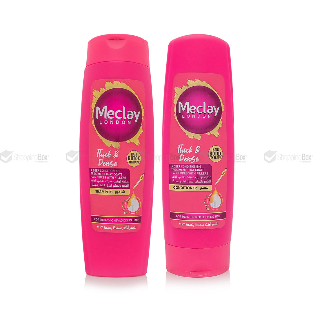 meclay-thick-dense-bundle-front.jpg – Meclay London Thick & Dense Shampoo and Conditioner bundle front view – for hair fall control