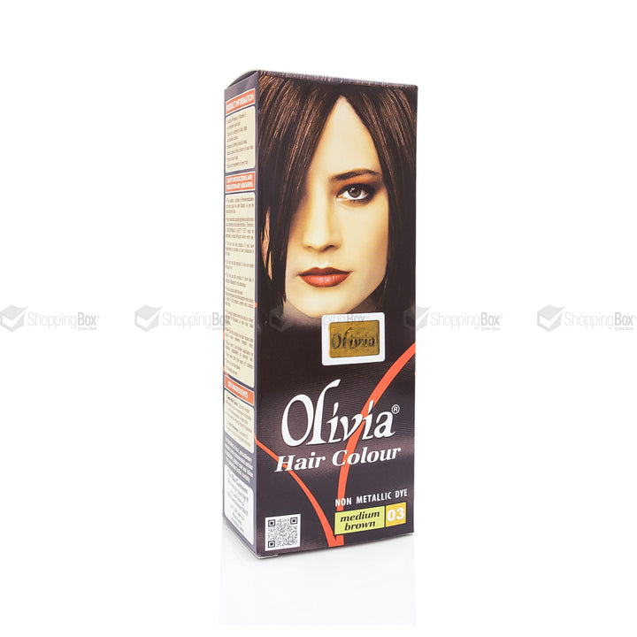 Olivia Hair Color – Medium Brown 03 front view – Shopping Box