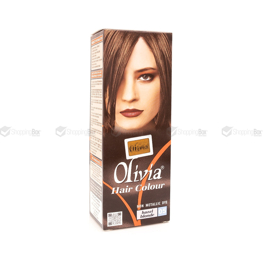 Olivia Hazel Blonde 05 packaging close-up showing product box