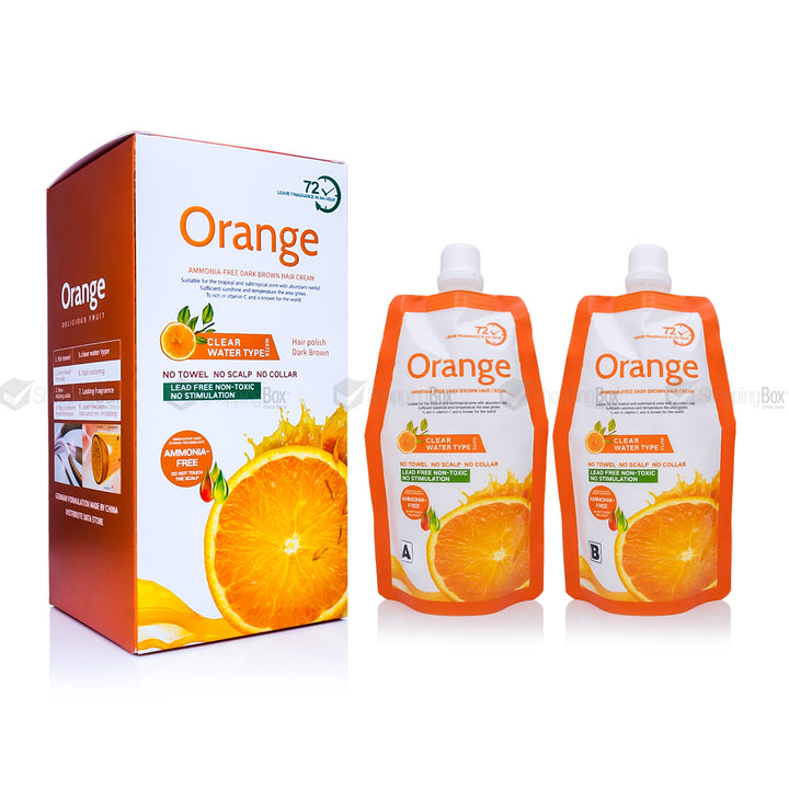 Orange Hair Color Ammonia Free – Herbal cream hair dye for black and dark brown hair with aloe vera, made in China, available in sachet, 250ml, and 500ml.