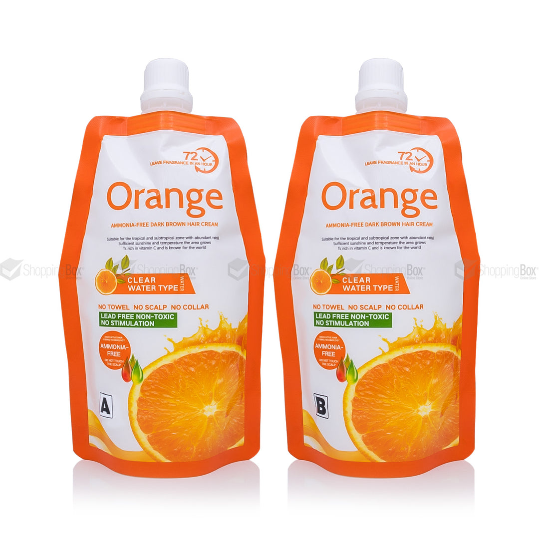 Orange Hair Color Ammonia Free – Herbal cream hair dye for black and dark brown hair with aloe vera, made in China, available in sachet, 250ml, and 500ml.
