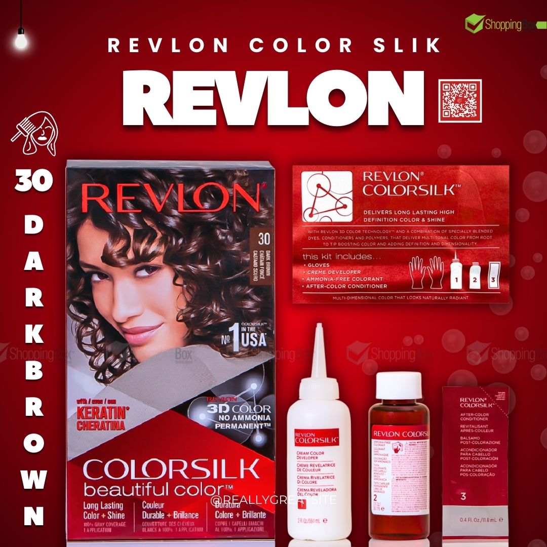 Front view of Revlon Colorsilk Beautiful Color 30 Dark Brown showing rich brown tones
