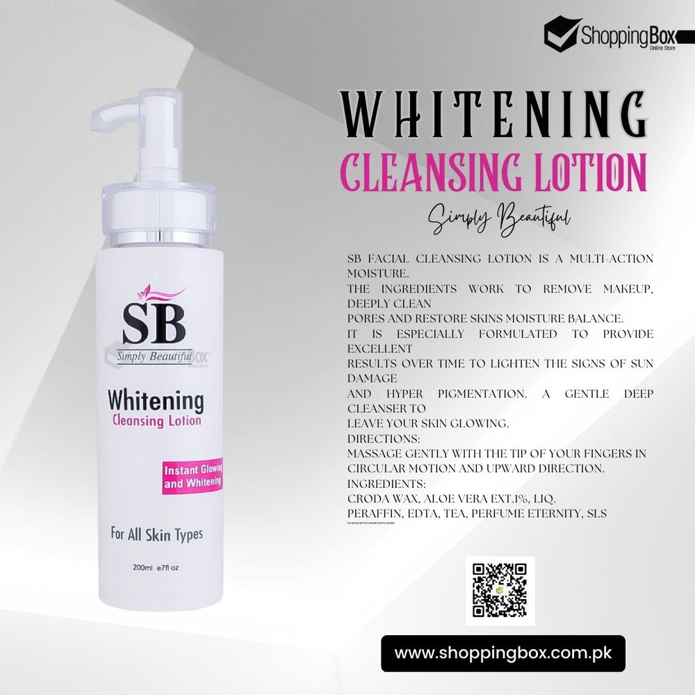 SB Whitening Cleansing Lotion back label – Ingredients & usage directions