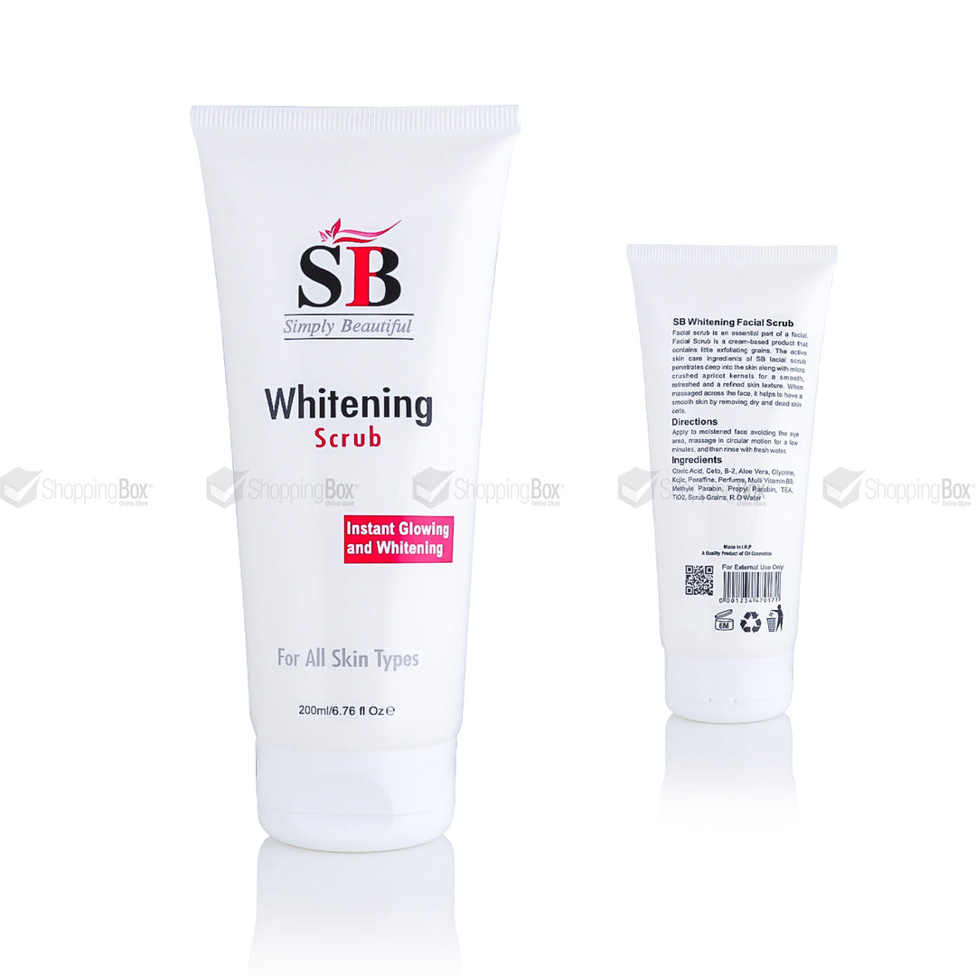 SB Whitening Facial Scrub 200ml front and back view – Shopping Box Pakistan