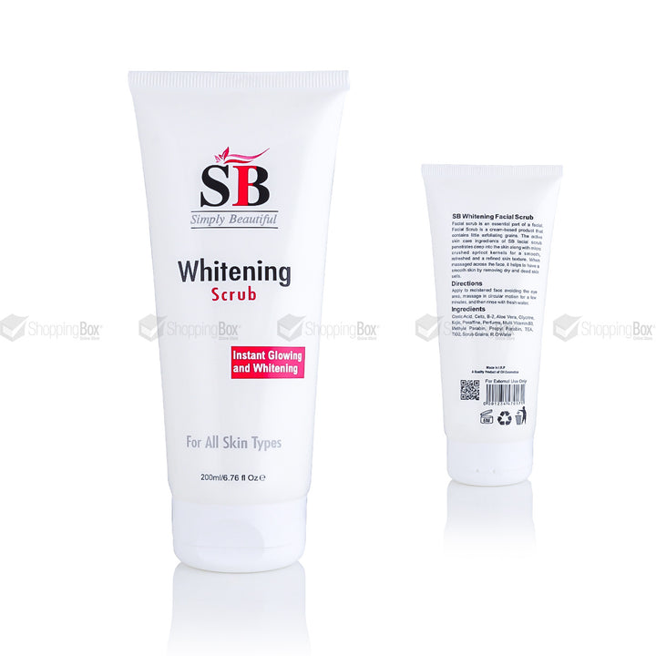 SB Whitening Facial Scrub 200ml front and back view – Shopping Box Pakistan