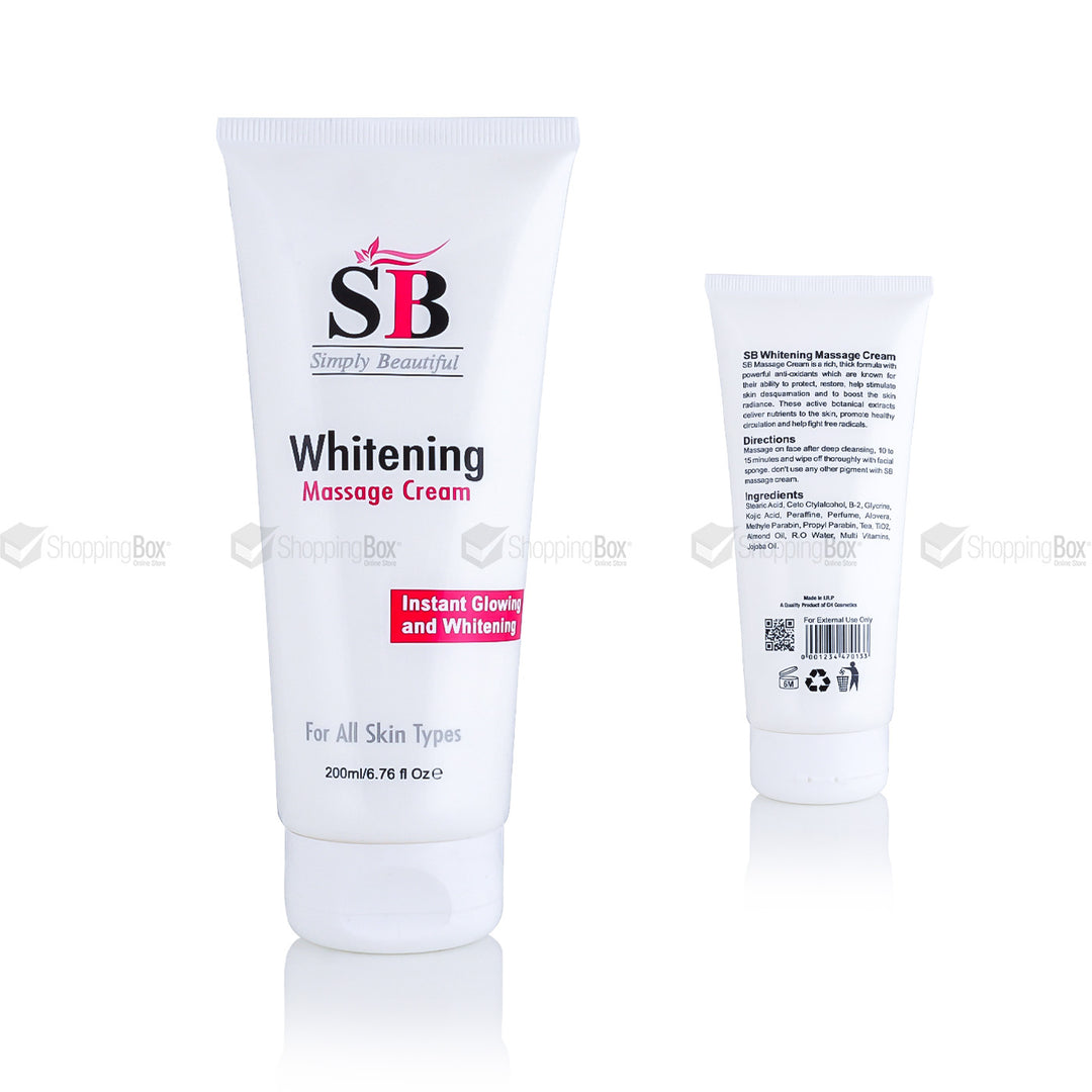 SB Whitening Massage Cream 200ml front and back view – Shopping Box Pakistan