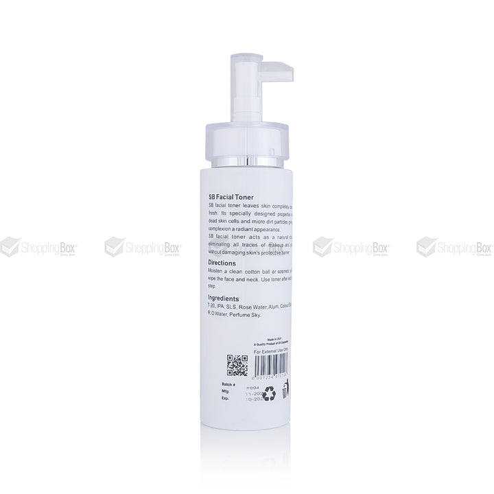 2.	SB Whitening Facial Toner back label – Ingredients & usage directions