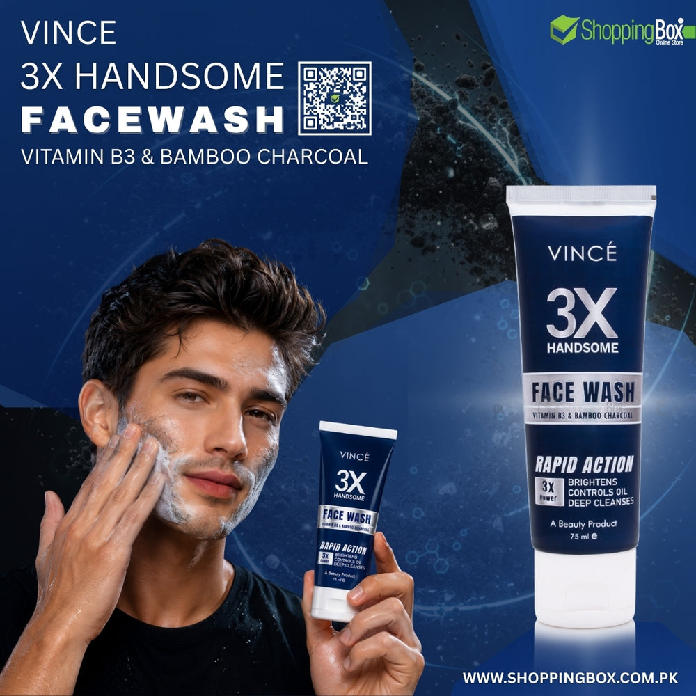 Vince 3X Handsome Face Wash promotional poster with male model
