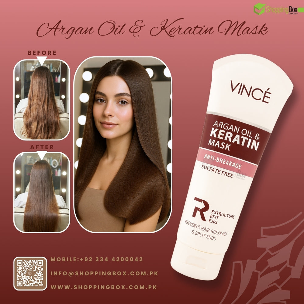 Hair mask product poster with before and after hair images with shopping box  QR code