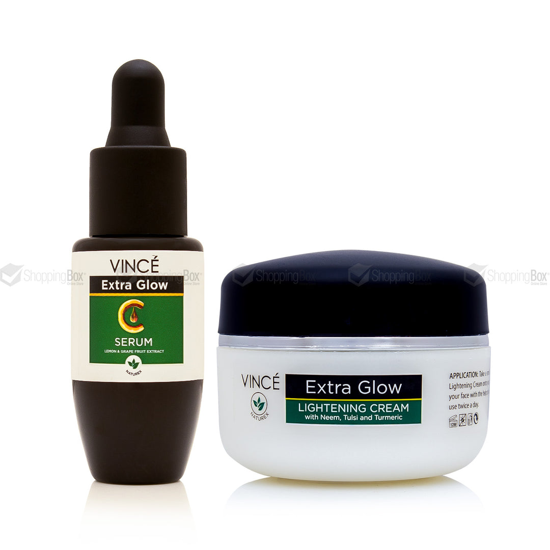 1.	Vince Extra Glow Duo combo – Serum & Cream set front view.