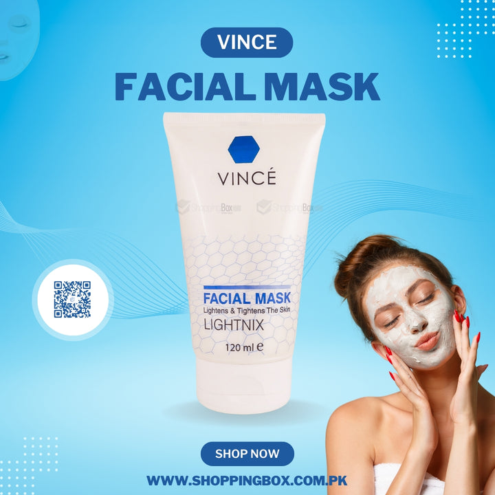 Promotional image of Vince Facial Mask Lightnix with model applying mask on face.
