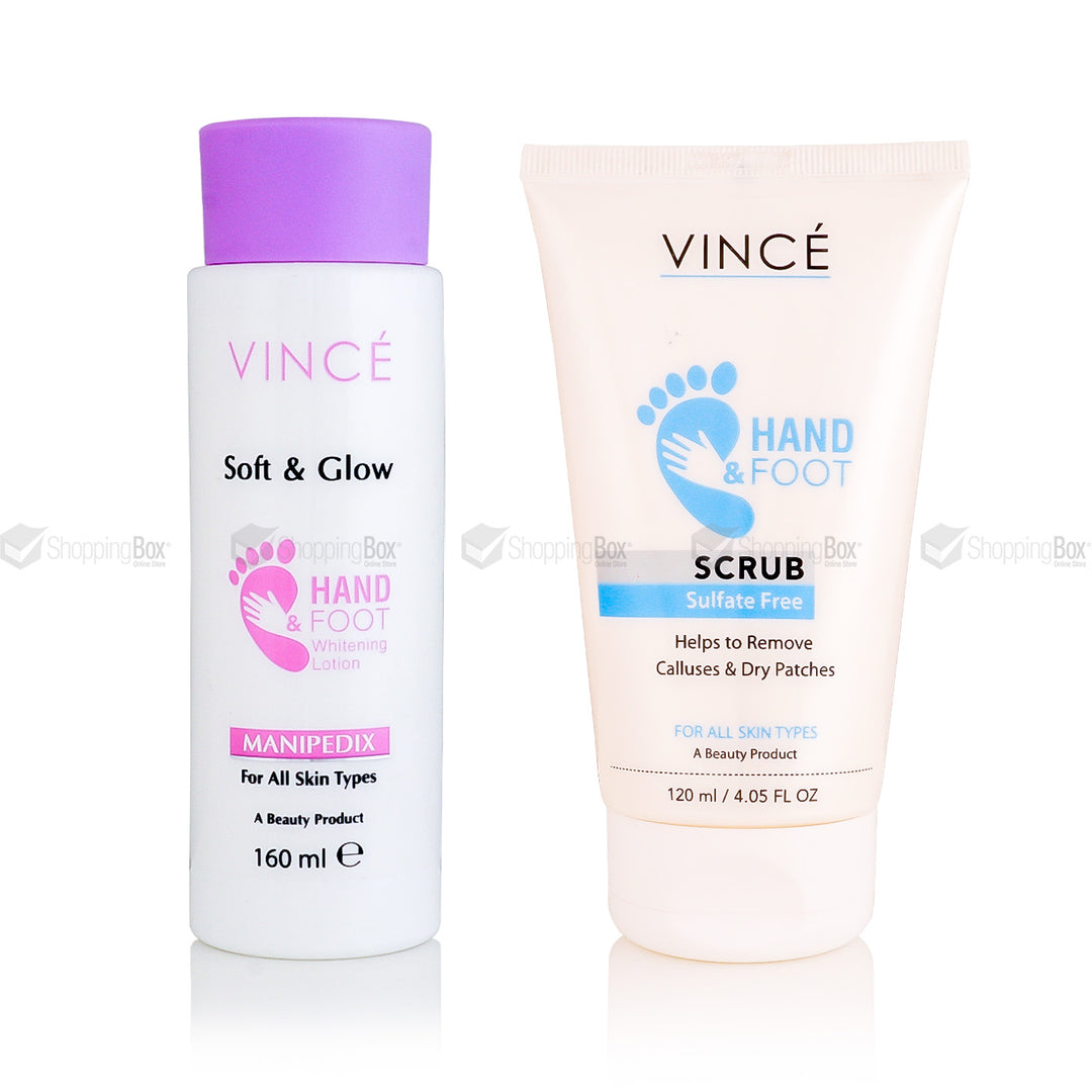 Vince Hand & Foot Glow Kit full set – Whitening Lotion and Scrub front view