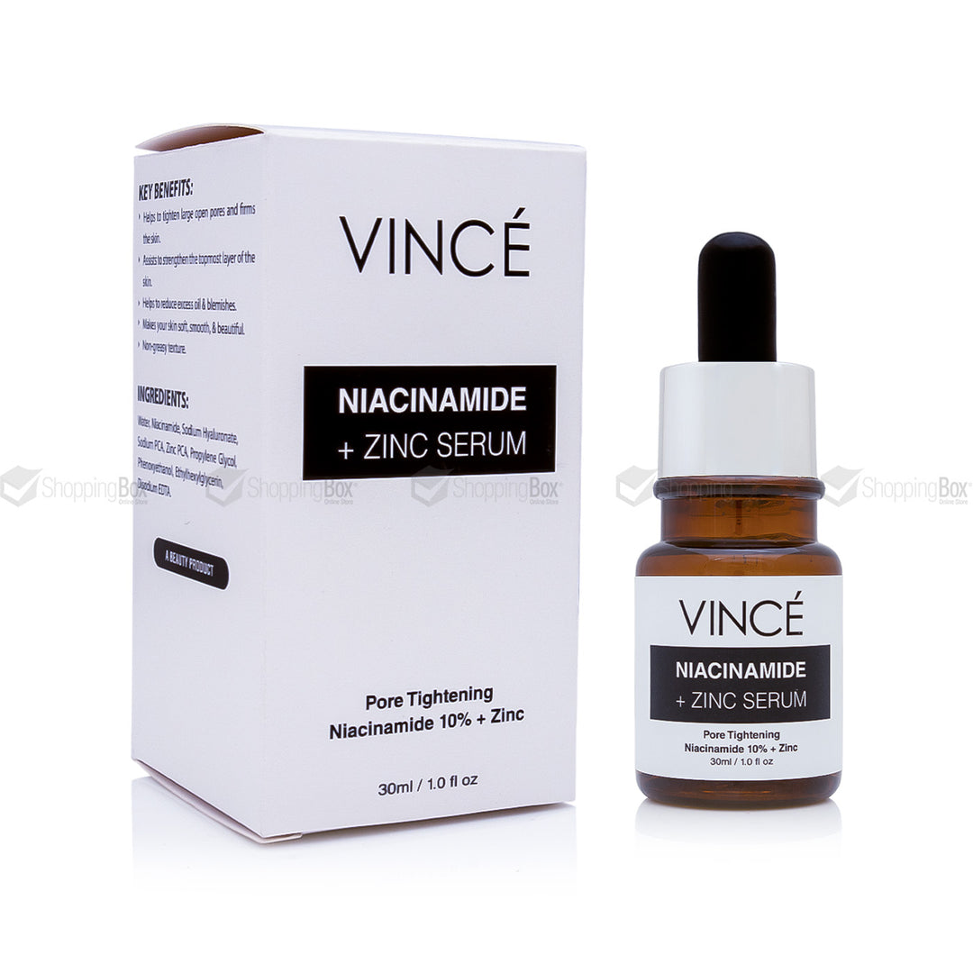 Vince Niacinamide + Zinc Serum with packaging box – clear skin serum