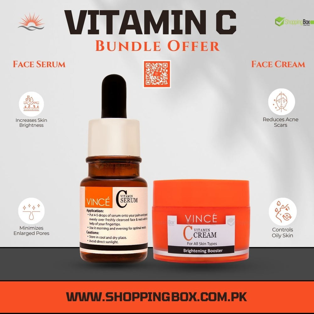 Vitamin C skincare bundle offer with serum and cream on a gray background for promotional post   