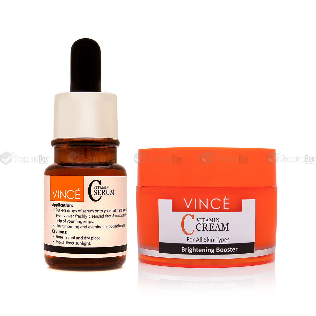 Vince Vitamin C Brightening Bundle front view – serum and cream set for glowing skin