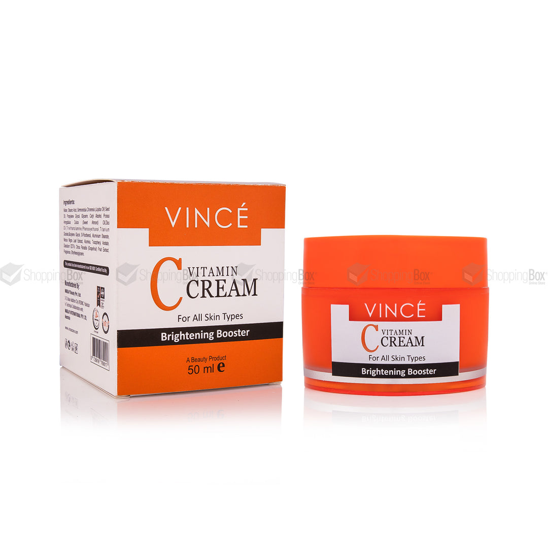 Vince C Vitamin Cream packaging with jar and box on a white background